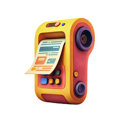 A colorful, retro-style printing device producing a printed receipt, showcasing vibrant design and functionality.