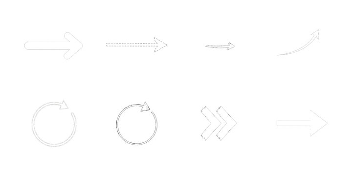 Group of Arrows and Circular Motion Icons direction isolated on a transparent background