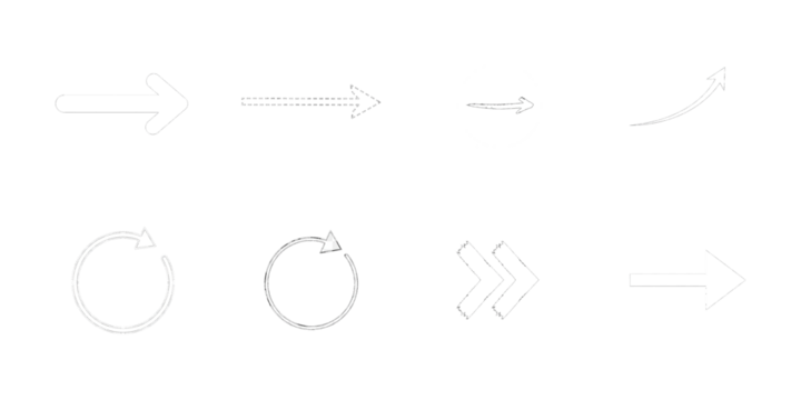 Group of Arrows and Circular Motion Icons direction isolated on a transparent background