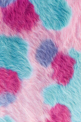 Colorful fur texture with pink and blue spots on soft background  