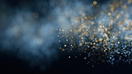 New Year Eve fireworks in gold and blue, bokeh effect, abstract festive background, space for text
