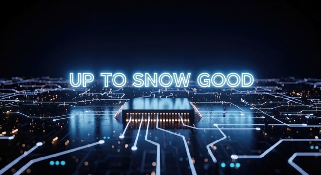 Futuristic Electronic Background with the Phrase 'Up to Snow Good' in a Tech-Inspired Setting