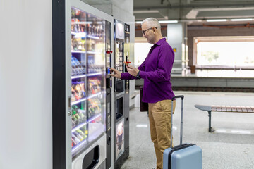 Mature man buying refreshment from vending machine