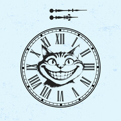 Vintage clock with Roman numerals isolated on a white background. Black antique clock with hands and a Roman dial. Vector