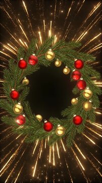 Color morphing bauble ornaments in evergreen wreath
