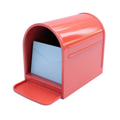 A vibrant red mailbox with an open flap showing an envelope inside, symbolizing communication and connection.