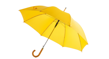 Bright yellow umbrella isolated on transparent background