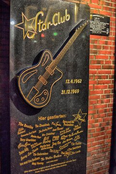 Germany,Hamburg. August 10, 2013. Memory stone of the former concert venue STARCLUB. Property release not obtained. Editorial and documentary use only. Object may be right protected.