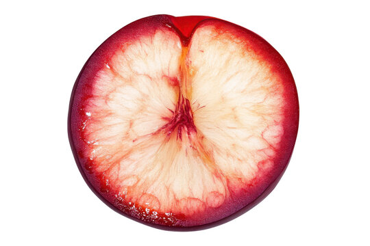 Close up of a juicy nectarine slice isolated on transparent background. Nectarine slice isolated on white background.