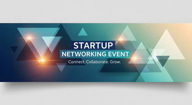 Startup networking event geometric abstract banner with lights