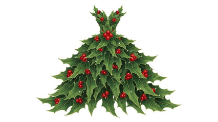 Festive holly berry dress design for Christmas celebrations, unique holiday fashion, botanical elegance, and cheerful seasonal greetings, originally a vector
