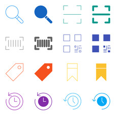 Flat Colored Search and Bookmark Icon Set in Outline and Solid Style for Discovery and Content History
