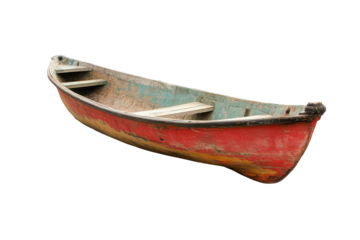 Old wooden boat isolated on transparent background. Paddle boat isolated on white background.