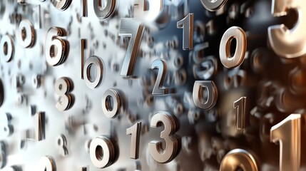 A captivating 3D visualization of metallic numbers, perfect for digital design and technology themes.