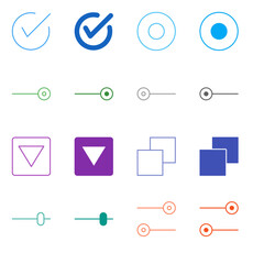 Flat Colored UI Control Icon Set in Outline and Solid Style for Form Input and Interaction Elements