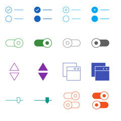 Flat Colored UI Control Icon Set in Outline and Solid Style for Form Input and Interaction Elements