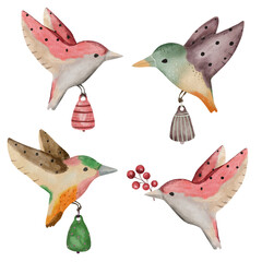 Watercolour Bird Clipart Set | Hand-Painted Birds with Ornaments