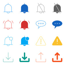 Flat Colored Notification and Mail Icon Set in Outline and Solid Style for System Alerts and Communication