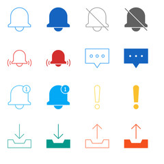 Flat Colored Notification and Mail Icon Set in Outline and Solid Style for System Alerts and Communication