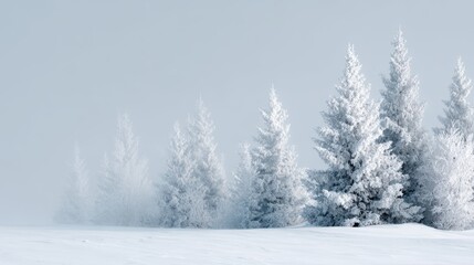 ice-covered spruce trees in snowy forest, winter nature background, crisp and serene winter scene
