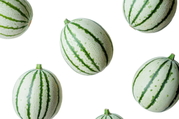Mini watermelons arranged in a grid pattern isolated on transparent background. Pepino melons isolated on white background.