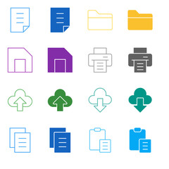 Flat Colored File Management Icon Set in Outline and Solid Style for Document and Data Operations