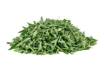 Pile of dried marijuana isolated on transparent background. Pile of fresh marijuana leaves on a white background.