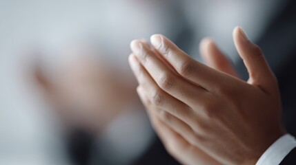 close-up of business people clapping hands in office meeting, teamwork and support, professional workplace environment