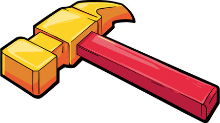 Colorful cartoon claw hammer illustration with yellow head and red handle for construction, DIY, and repair work