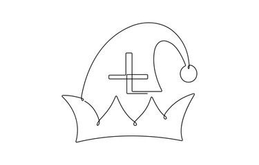 One continuous line drawing of Christmas Santa Claus hat.