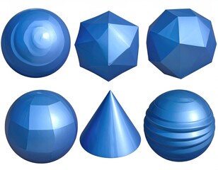 Blue abstract 3D geometrical shapes set against white