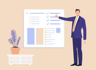 Businessman revealing company  report information, business concept illustration  