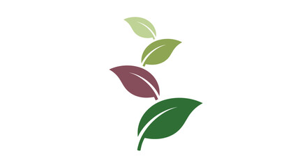Fototapeta premium Stylized graphic featuring a vertical stack of four overlapping leaves transitioning in color from light green to dark green with a maroon accent.