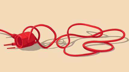 Red Tangled Electrical Cord with Plug Illustration. Messy Power Cable, Electricity Connection Problem, Energy Supply Concept.