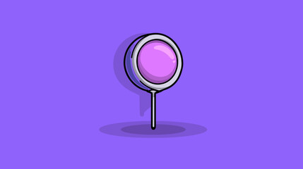 Sweet pink lollipop cartoon illustration on a vibrant purple background. Delicious sugary candy treat, vector art style.