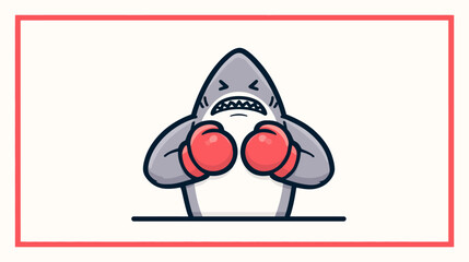 Fierce Cartoon Shark Mascot with Red Boxing Gloves, Ready for a Fight. Power and Determination Vector Illustration