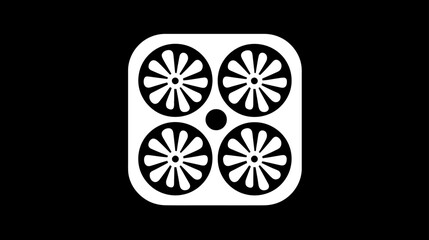 White Quadcopter Drone Icon with Four Propellers on Black - Modern Aerial Technology & UAV Symbol