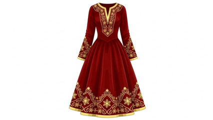 Elegant red dress with gold embroidery, perfect for cultural events, historical reenactments, or festive celebrations, adding a touch of timeless beauty