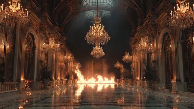 Flames raging through ornate ballroom