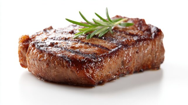 hot fresh grilled boneless ribeye steak, juicy with barbecue grill marks, isolated on white background