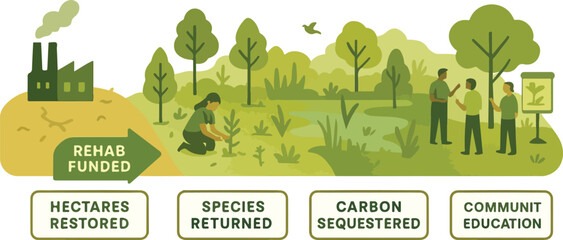 Habitat Restoration Panorama — Biodiversity Offsetting & Hectares Restored Vector