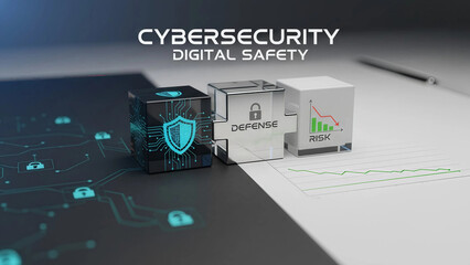 Cybersecurity protection cube risk digital safety information technology concept danger antivirus threat data business