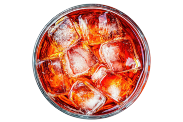 Refreshing red cocktail with ice cubes isolated on transparent background. Refreshing cocktail with ice in a glass highlighting rich color and texture isolated on white background.