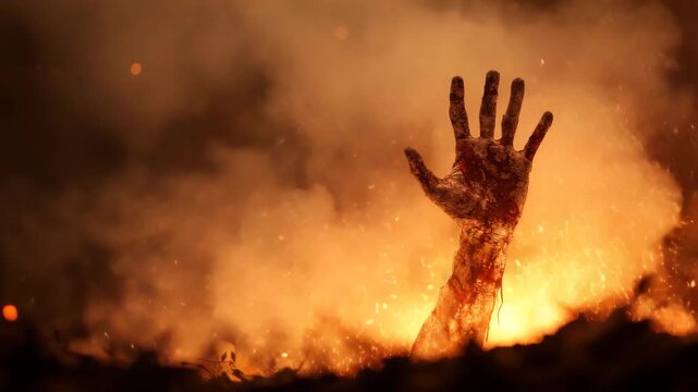 hand of zombie on night background