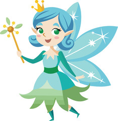 Christmas Fairy with Snowflake Wand on White Background