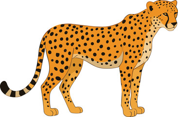 Cheetah illustration, detailed wildlife drawing, fastest land animal, golden spotted fur, jungle predator art, safari theme, side profile, long tail