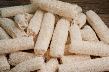Dry luffa gourds. Natural sponges. Homegrown sponges.