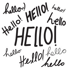 Hello! symbol, greeting Hand drawn scribble script calligraphy brush storke element icon illustration