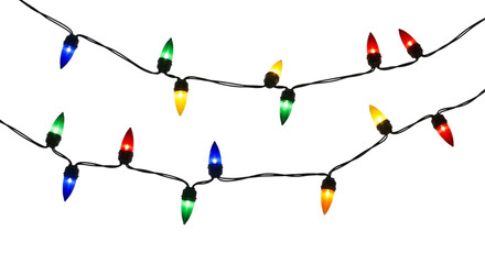 Naklejka premium String of colorful incandescent christmas light bulbs isolated on transparent background