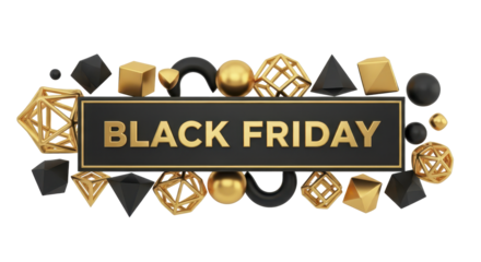 Black Friday sale geometric shapes gold and black design